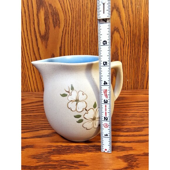 Vintage Pigeon Forge Pottery Floral Cream Pitcher With Blue Interior - Picture 6 of 7